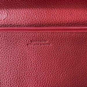 Longchamp Vibrant Red Pebbled Leather Wallet with Tab Closure 8x5